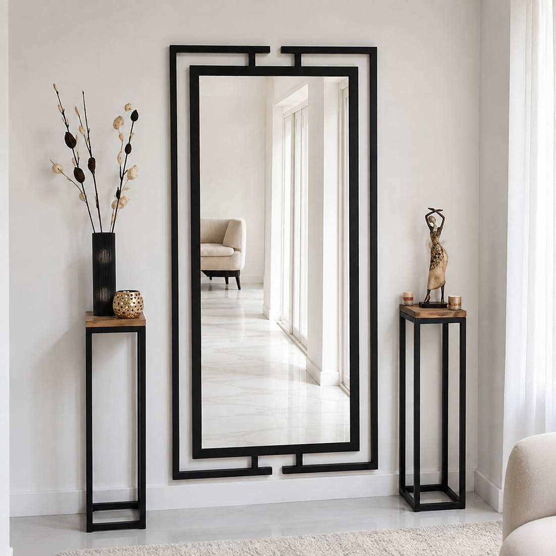 Luxury Black Geometric Rectangle Wall Mirror | Modern Decorative Metal Frame Mirror
