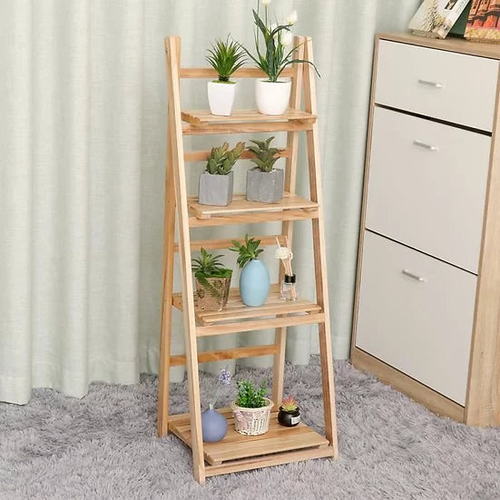 4 Tier Wooden Ladder Folding Book Shelf Shelving Rack