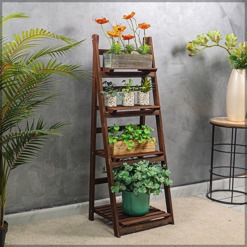 4 Tier Wooden Ladder Folding Book Shelf Shelving Rack
