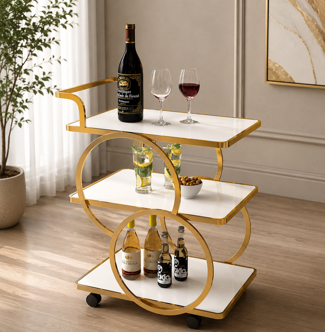 3-Tier Rolling Storage Cart - European Style Serving Rings Trolley