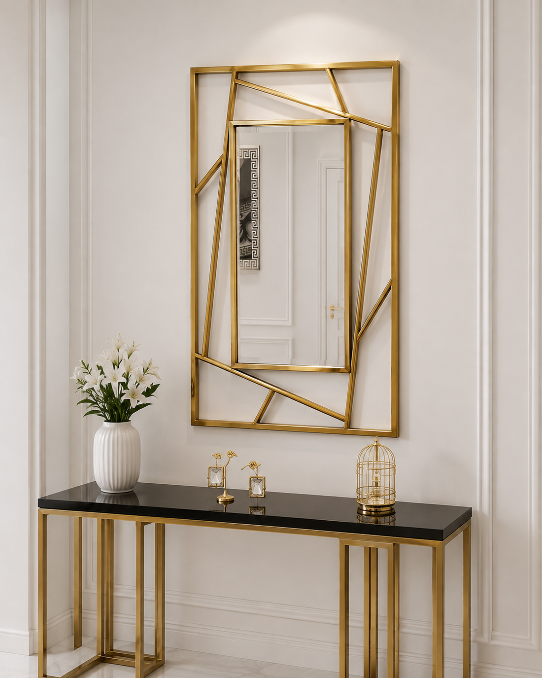 Luxury Gold Geometric Wall Mirror | Modern Decorative Metal Frame Mirror