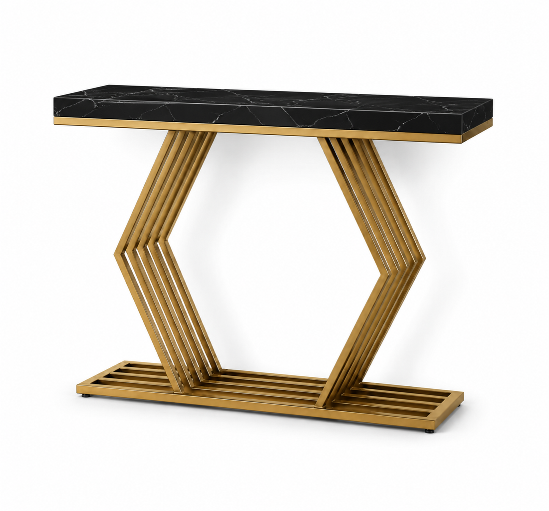 Modern Gold Console Table with White Marble Top – Elegant Entryway Accent Table