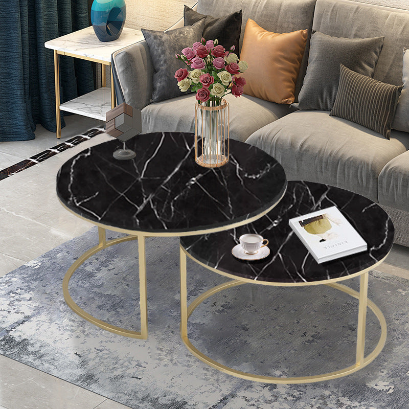 Modern Nesting Coffee Table Marble Look Sofa Side Nest of Tables Round End Tables