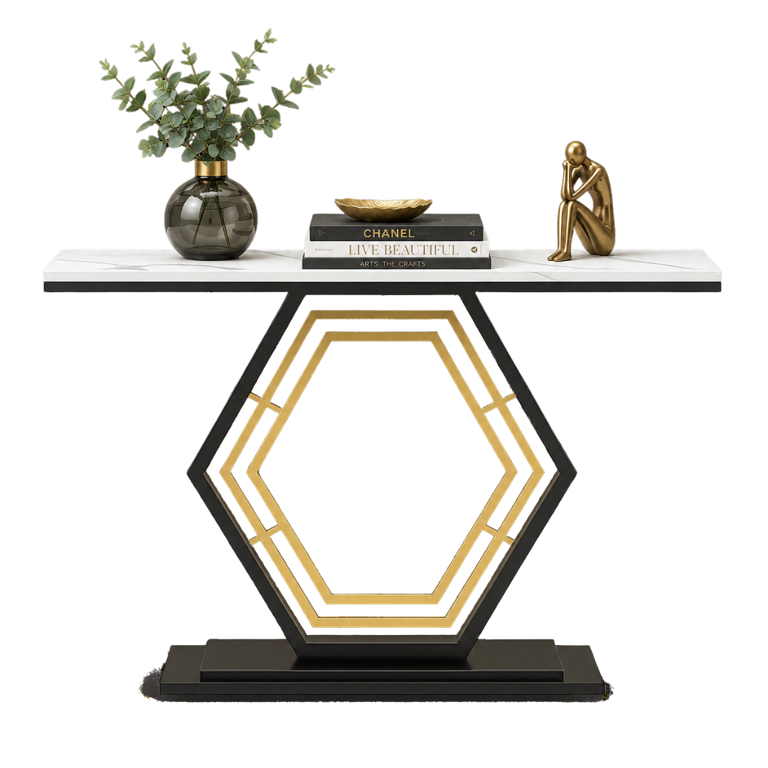 Modern Console Table – Slim Entryway & Hallway Accent Table with Marble Finish