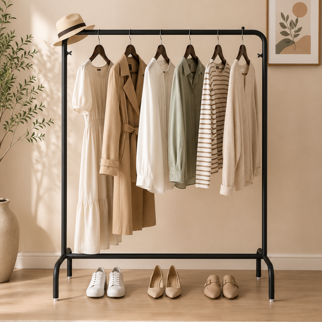 High-quality clothing store display rack golden and black floor-type iron