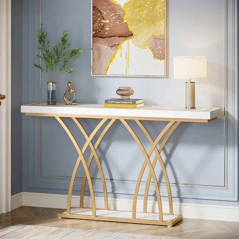 Console With Display Modern Double Shelf Console Living Room Table